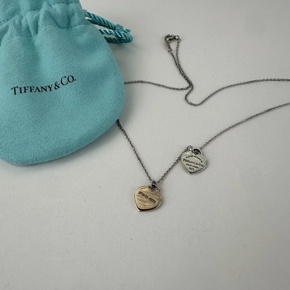 Tiffany & Co. Return to Tiffany Rubedo & Silver Mini Double Heart Necklace 16